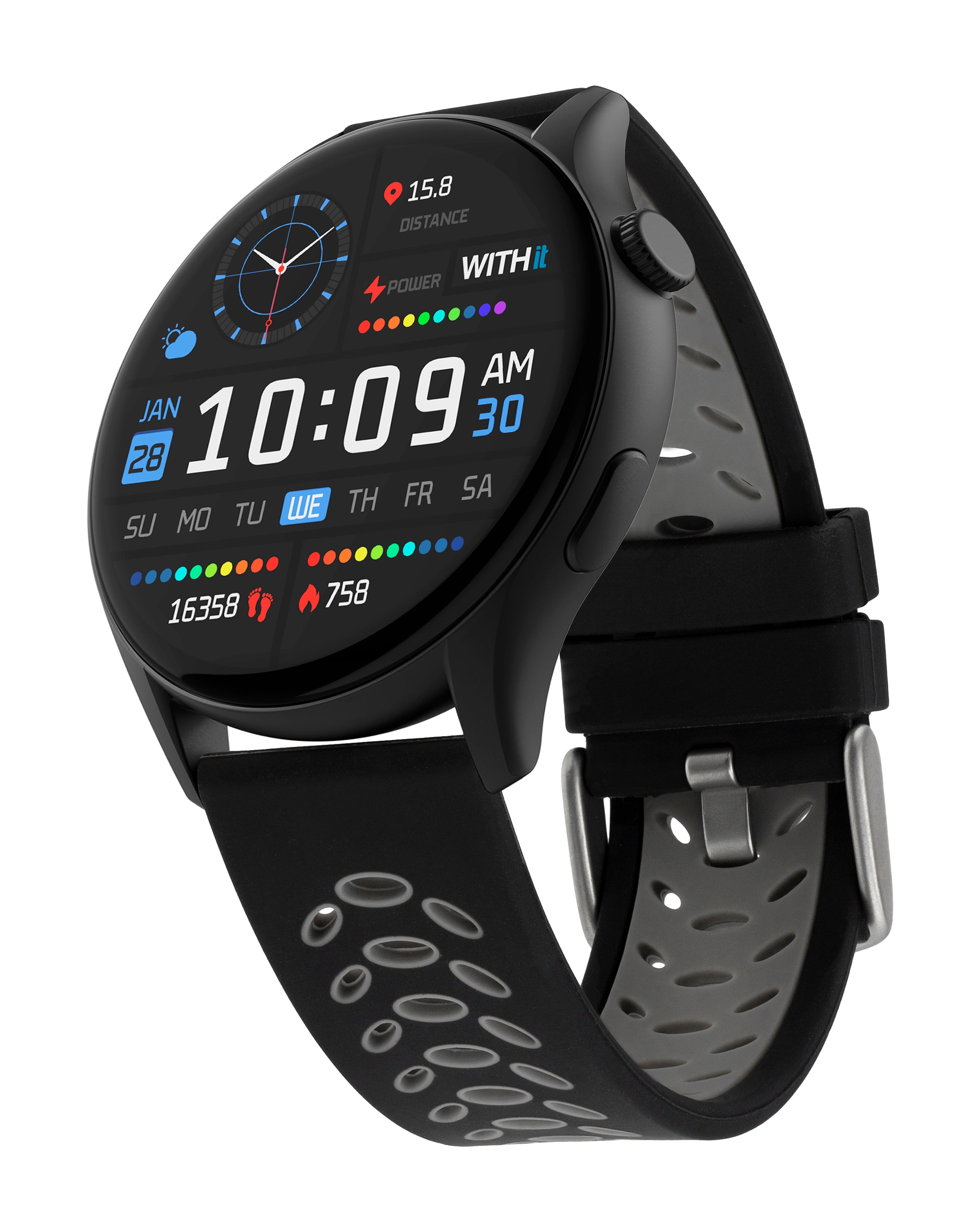 #color_deca smartwatch + 22mm universal sport silicone black/grey band