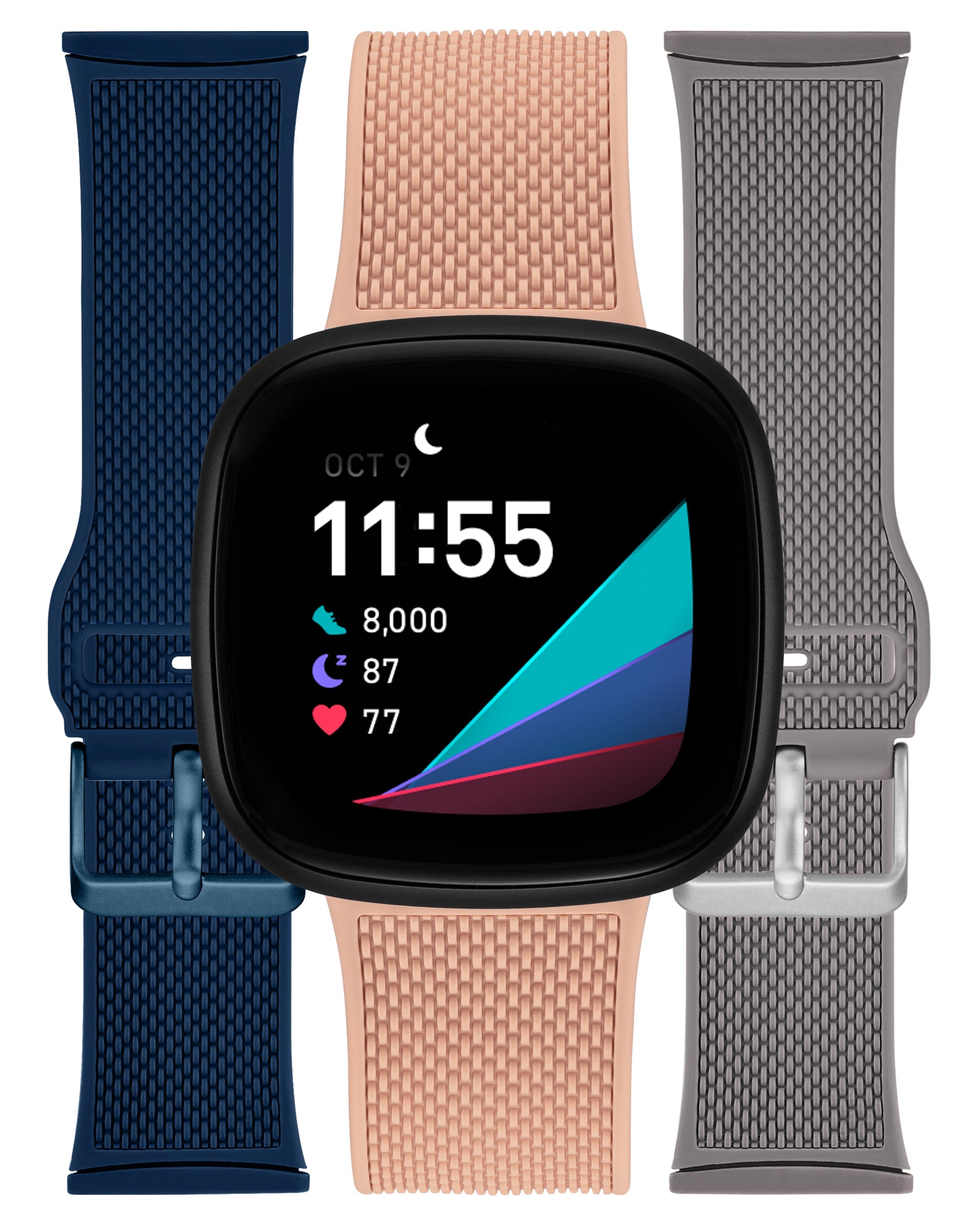 Silicone Keeperless Bands for Fitbit Versa & Sense, 3-Pack